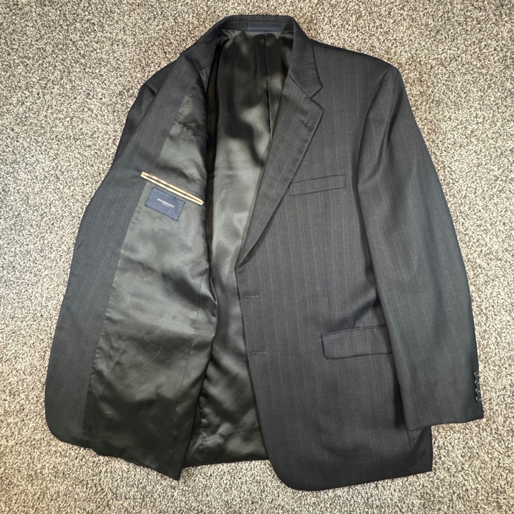Burberry London Kensington Mens 46L Gray Pinstripe Wool Suit Jacket Blazer USA